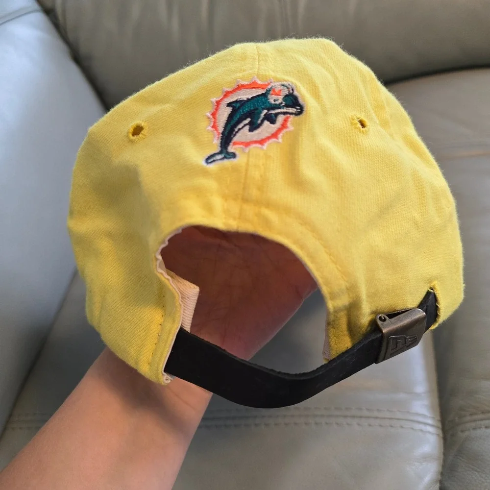 Vintage Miami Dolphins New Era Hat Yellow Low Profile Made in USA Adjustable Cap - Picture 5 of 7